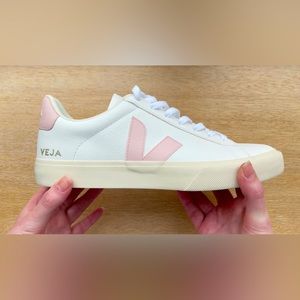 Veja Campo Chrome Free Leather Sneaker - Pink - White/Almond SIZE 38EU/7US